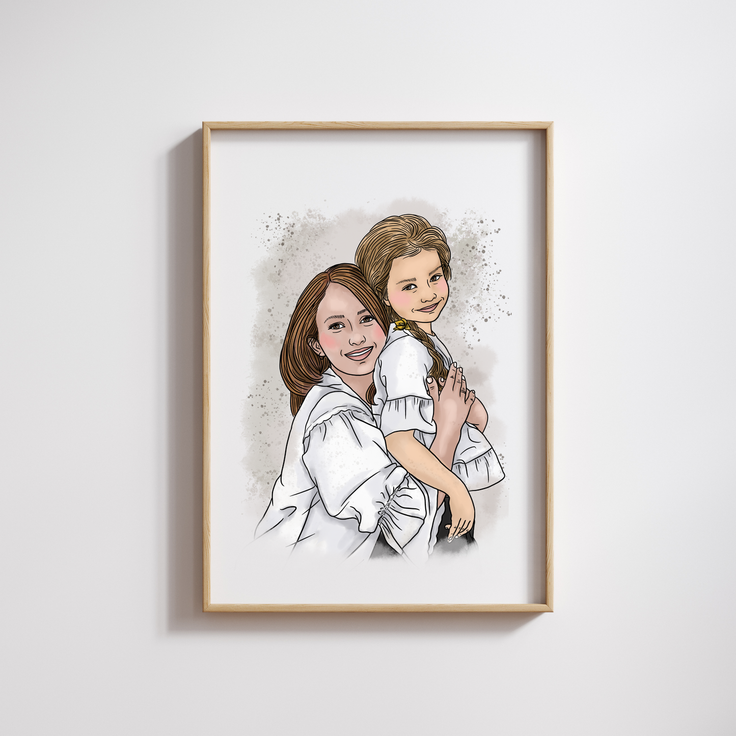Gerahmtes Aquarell-Portrait auf Premium-Leinwand gedruckt
