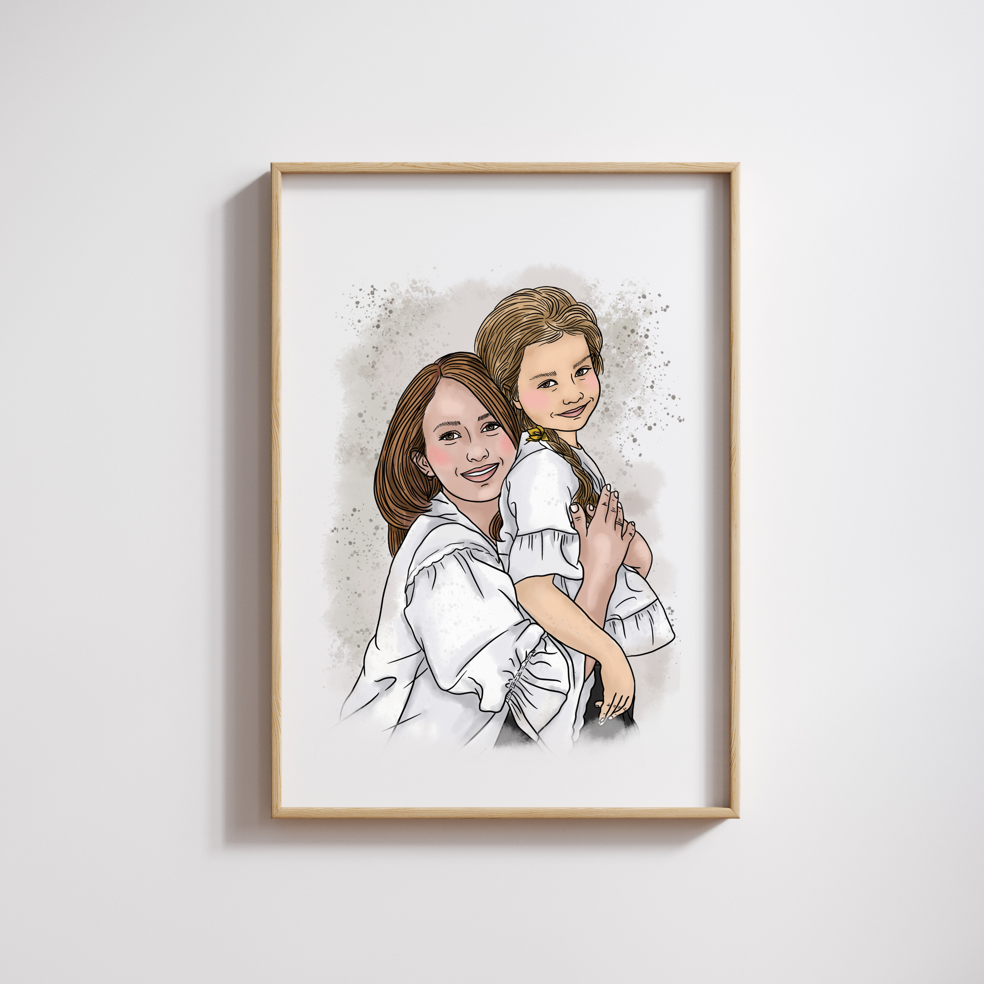 Gerahmtes Aquarell-Portrait auf Premium-Leinwand gedruckt