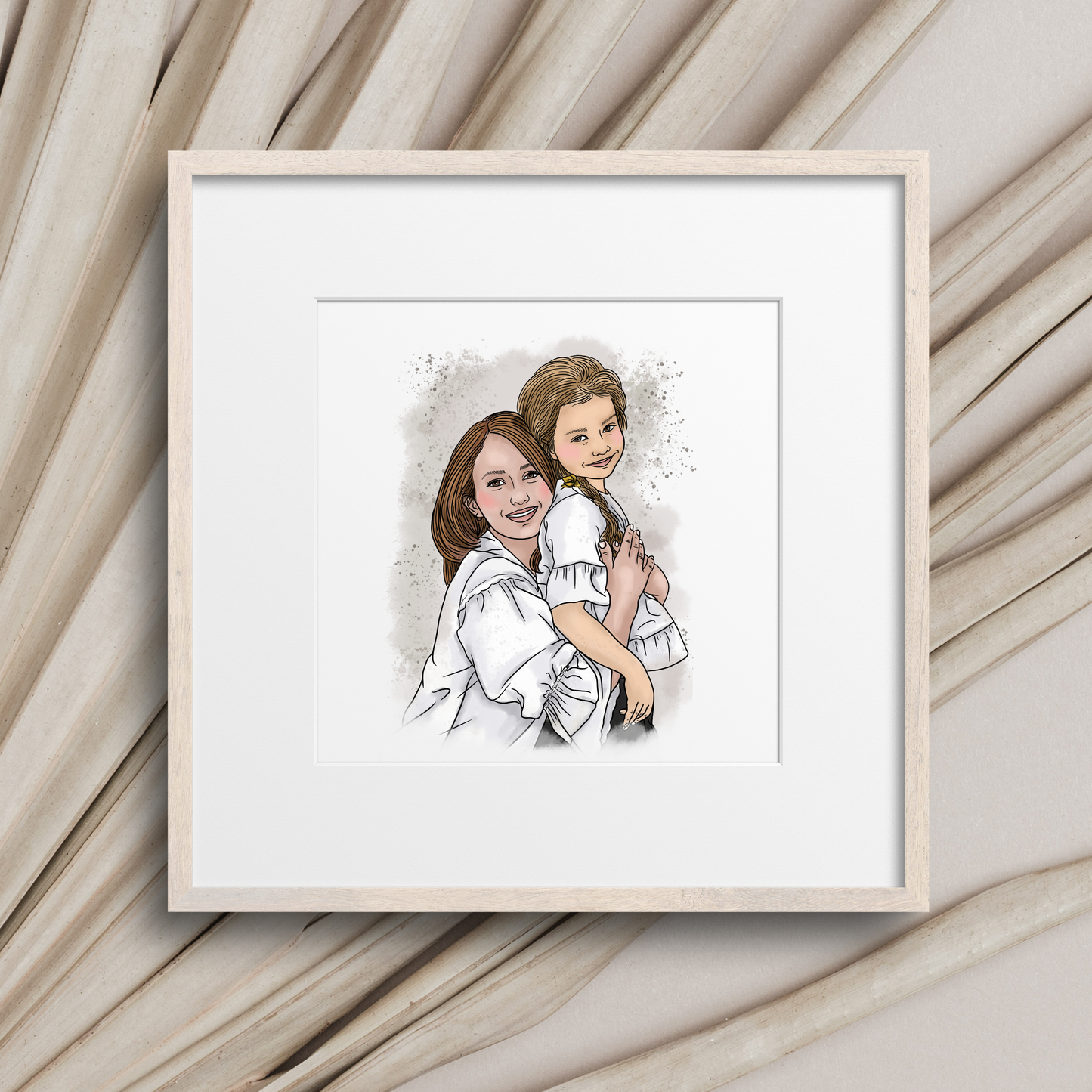 Digitales Aquarell-Familienportrait Mutter Tochter personalisiert nach Foto