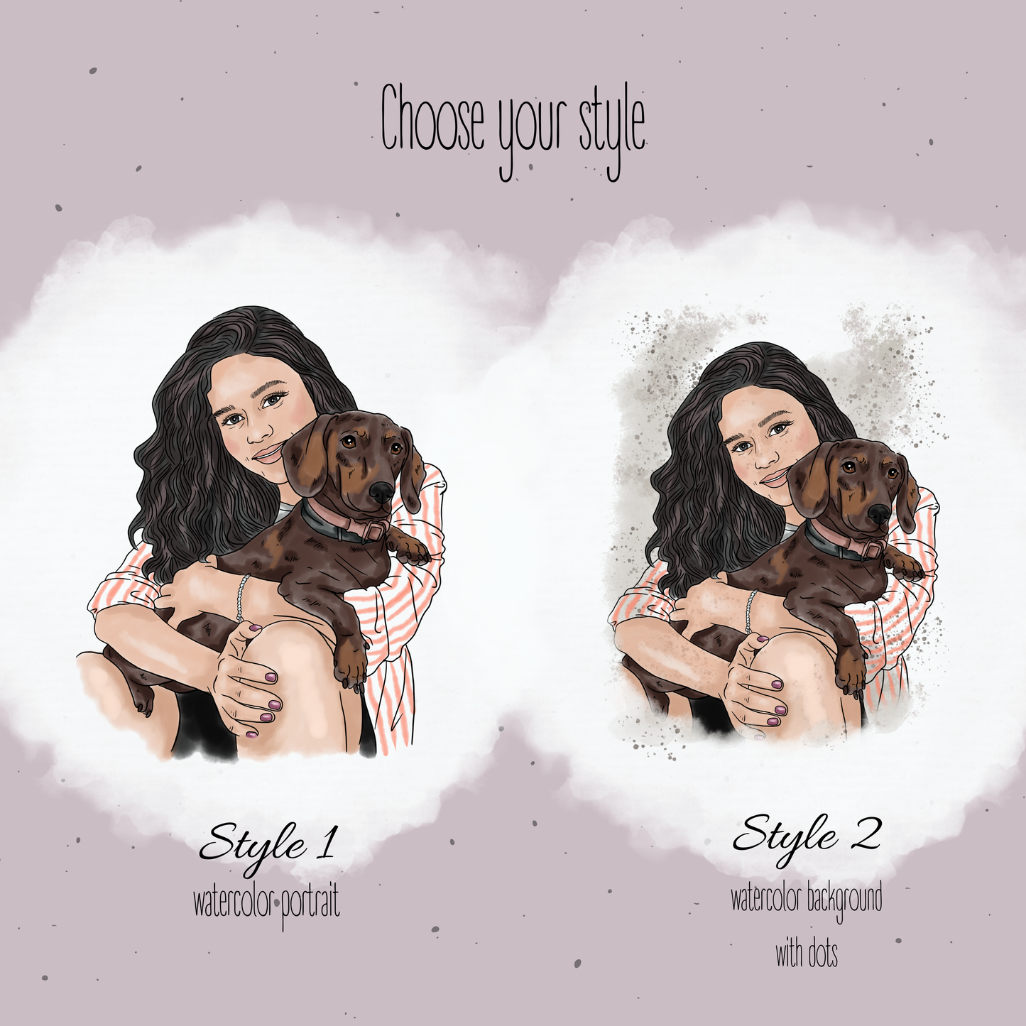 Handgemaltes Porträt nach einem Foto mit einem Mädchen und einem Hund