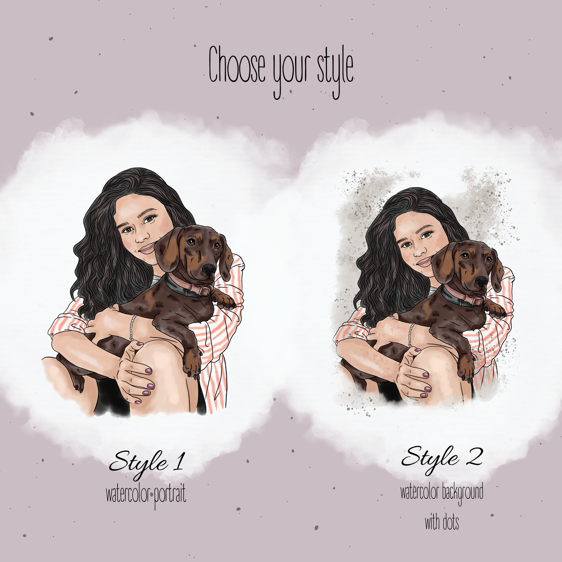 Handgemaltes Porträt nach einem Foto mit einem Mädchen und einem Hund