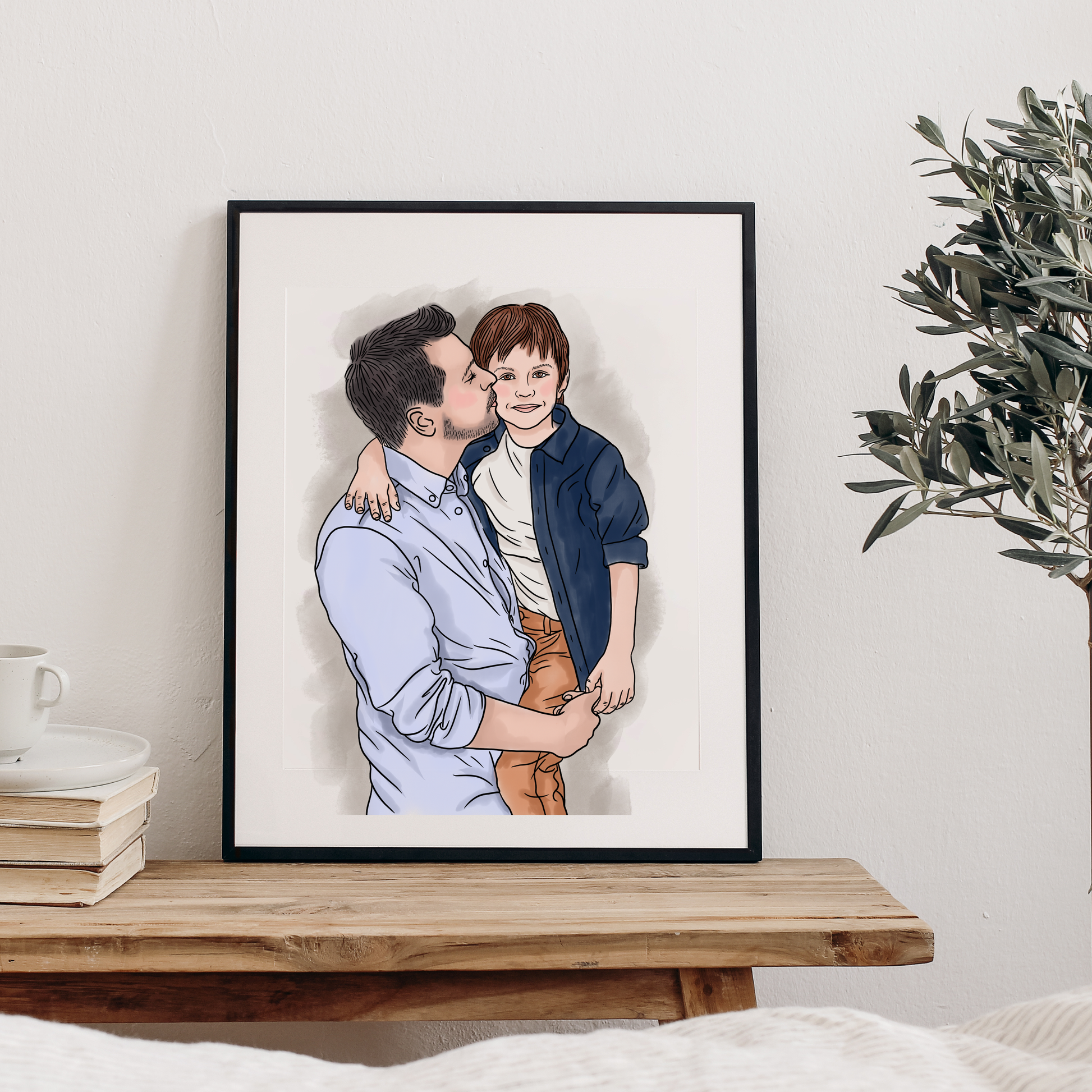 Entstehungsprozess handgemaltes Aquarell-Portrait Vater und Sohn