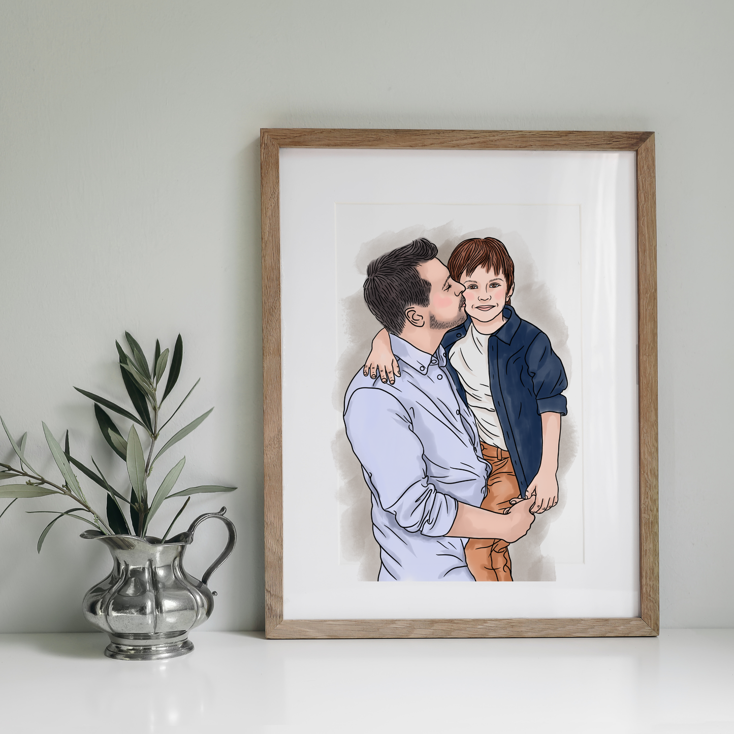 Digitales Aquarell-Kunstwerk Vater Sohn Geschenk zum Vatertag