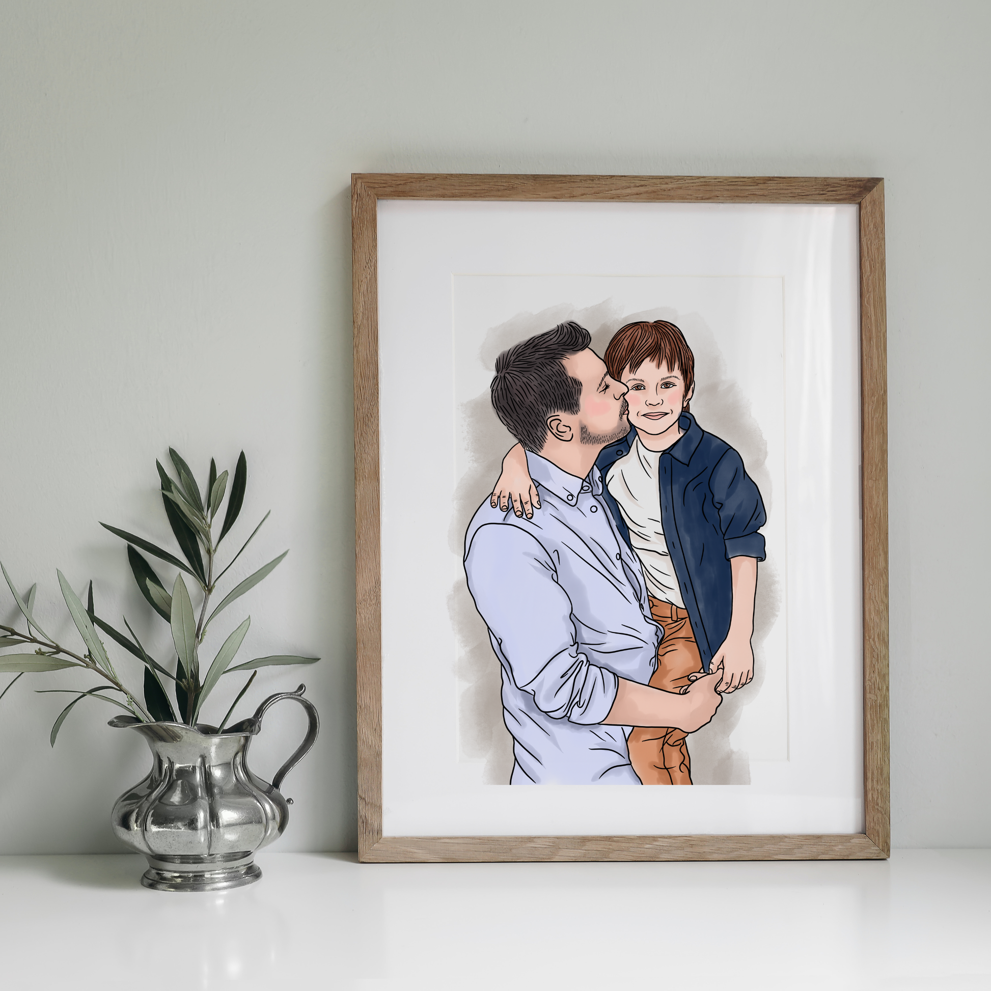 Digitales Aquarell-Kunstwerk Vater Sohn Geschenk zum Vatertag