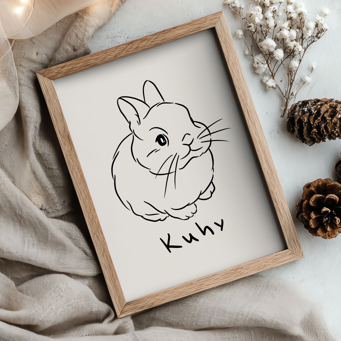 Handgezeichnetes Linienportrait eines Kaninchens in minimalistischem Stil