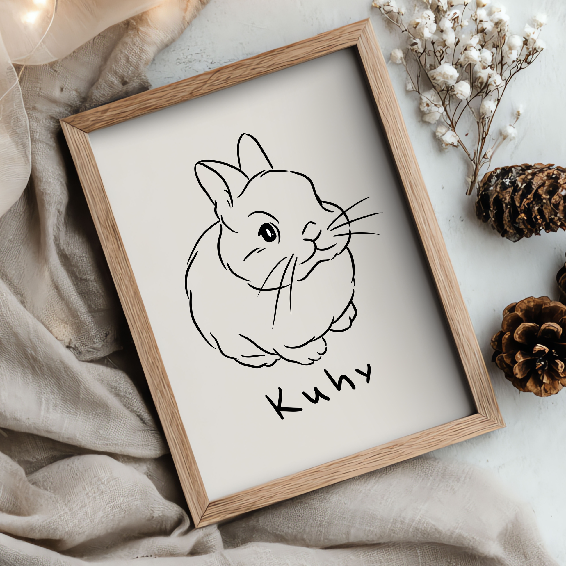 Handgezeichnetes Linienportrait eines Kaninchens in minimalistischem Stil