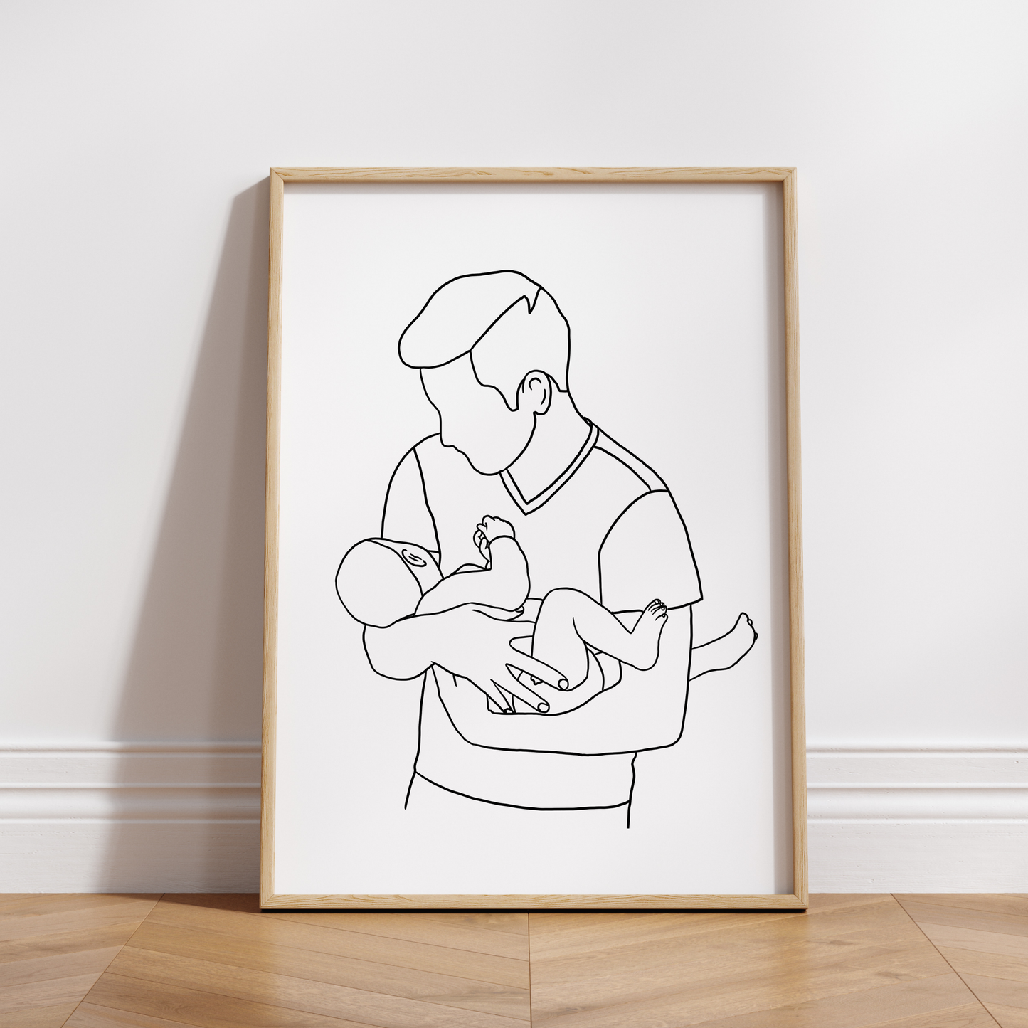 Vater und Sohn Silhouetten-Linienportrait ohne Gesichter - Minimalistische Kunst