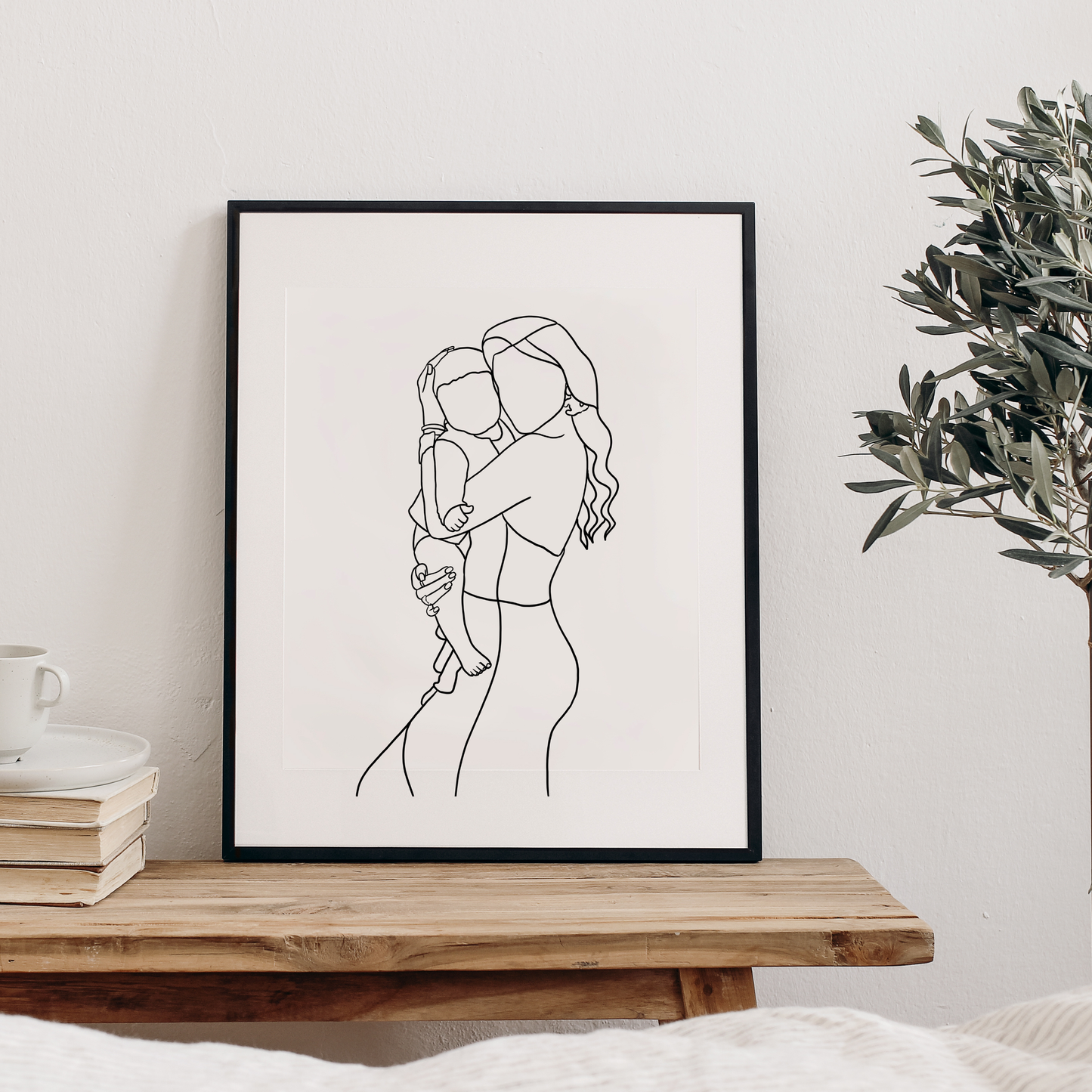 Gerahmtes minimalistisches Mutter-Kind-Portrait - Zeitlose Wandkunst