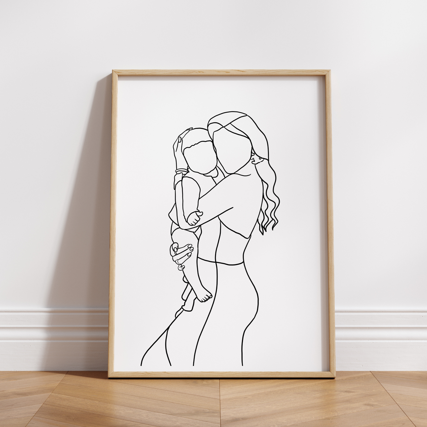 Mutter und Kind Silhouetten-Linienportrait ohne Gesichter - Bedingungslose Liebe