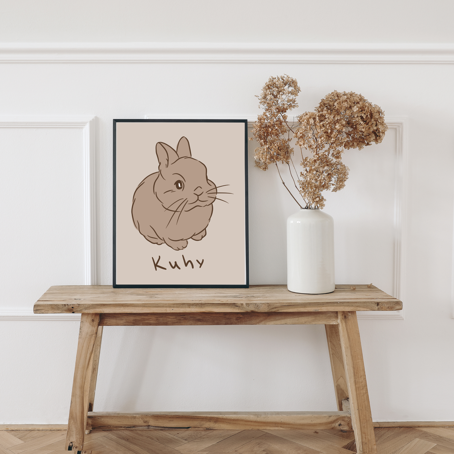 Hand-painted digital rabbit portrait from photo