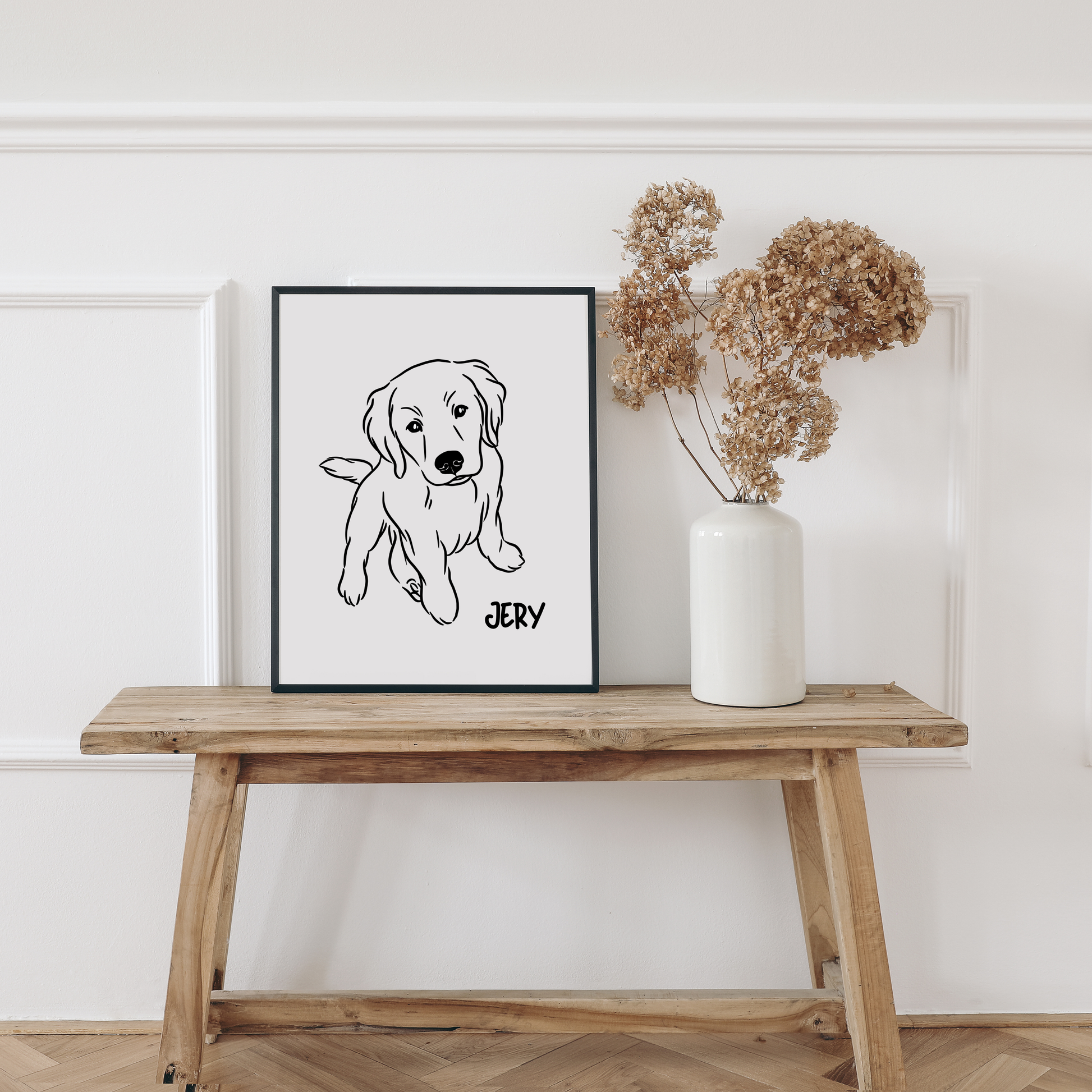 Detailansicht eines handgezeichneten Hundeportraits mit feinen Linien