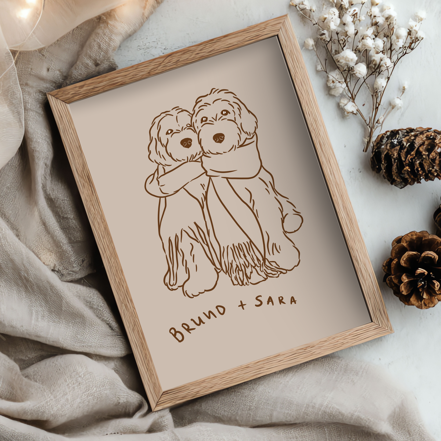 Hand-painted digital dog portrait in soft brown tones