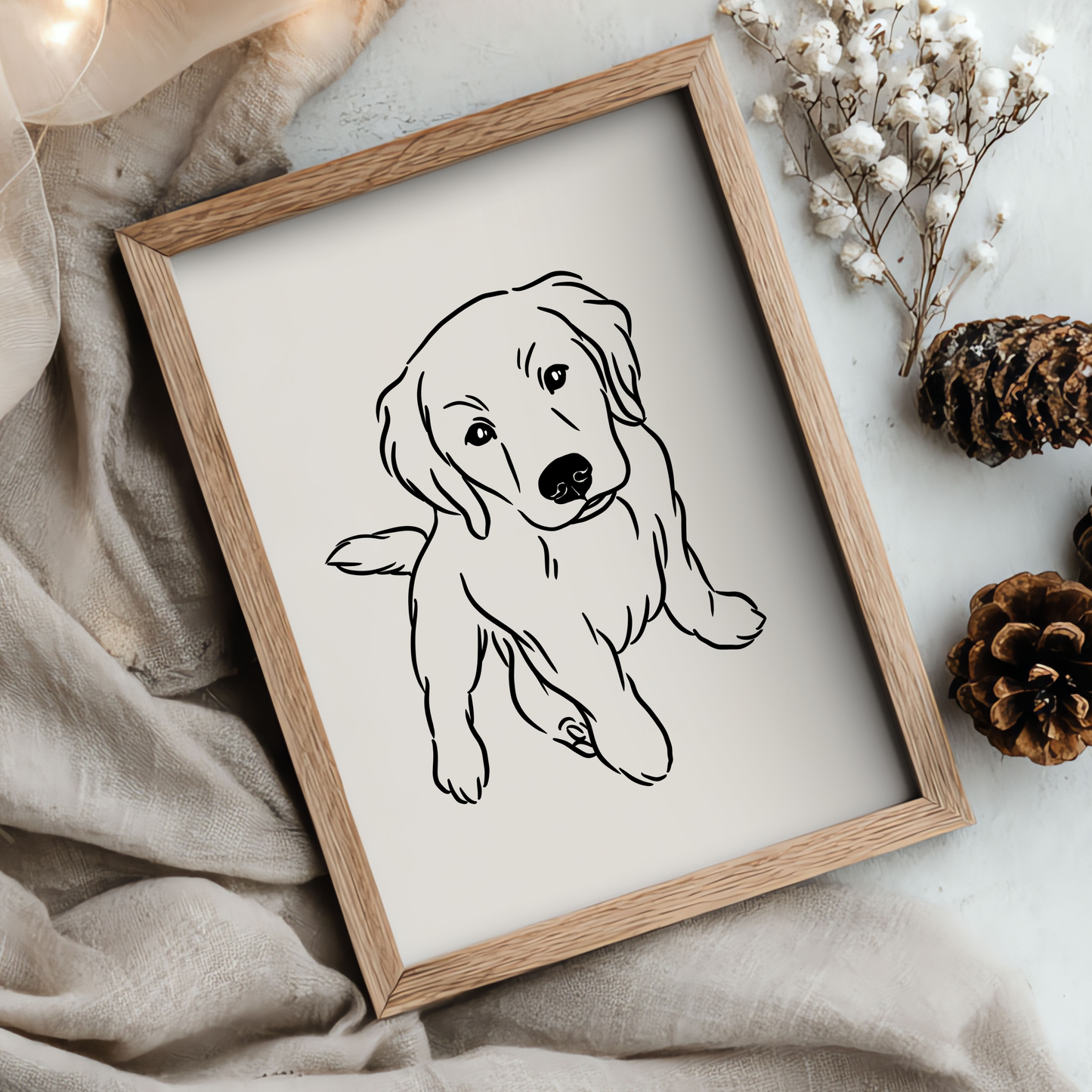 Handgezeichnetes Linienportrait eines Hundes in minimalistischem Stil