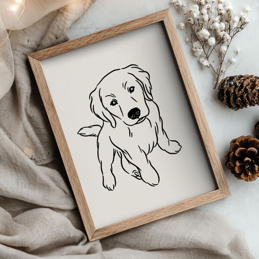 Handgezeichnetes Linienportrait eines Hundes in minimalistischem Stil
