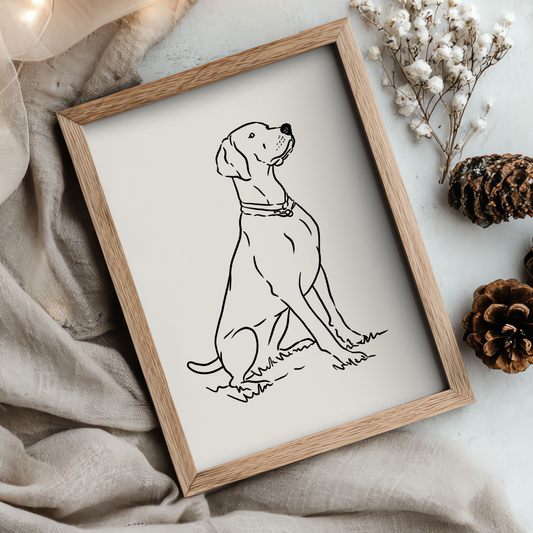 Stilvolles minimalistisches Hunde-Linienportrait als digitale Datei