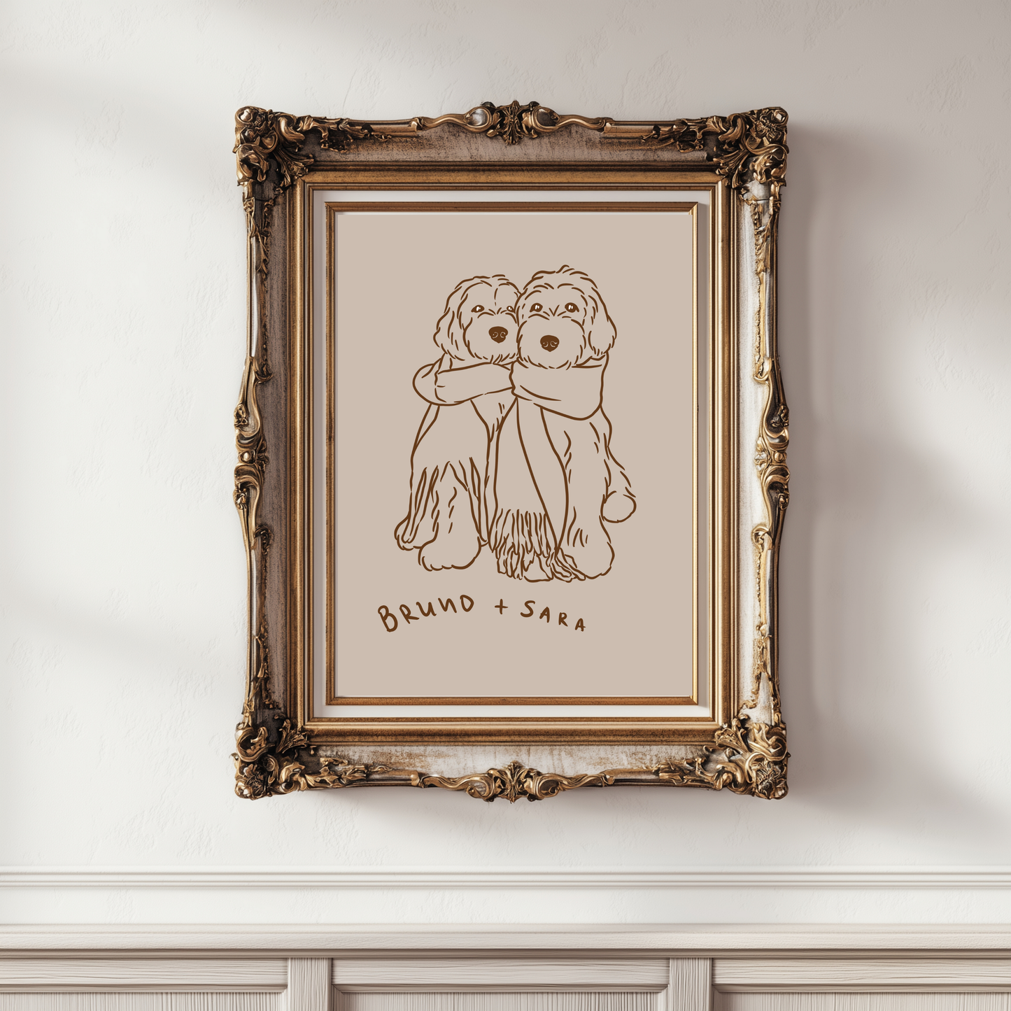 Hand-painted digital dog portrait in soft brown tones