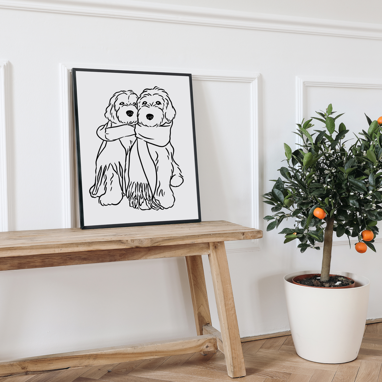 Detailansicht eines handgezeichneten Portraits von zwei Hunden