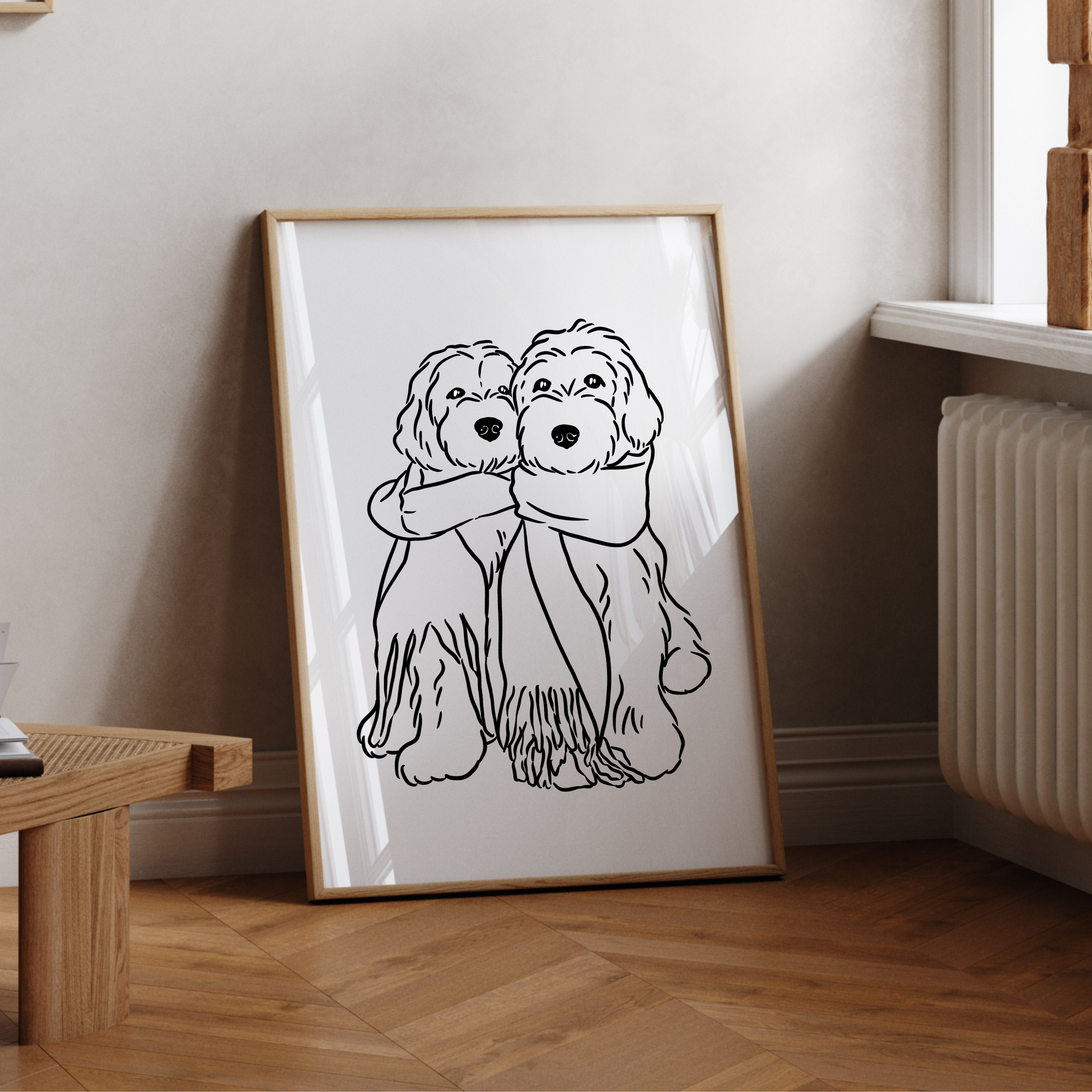 Beispiel eines personalisierten Linienportraits für zwei Hunde