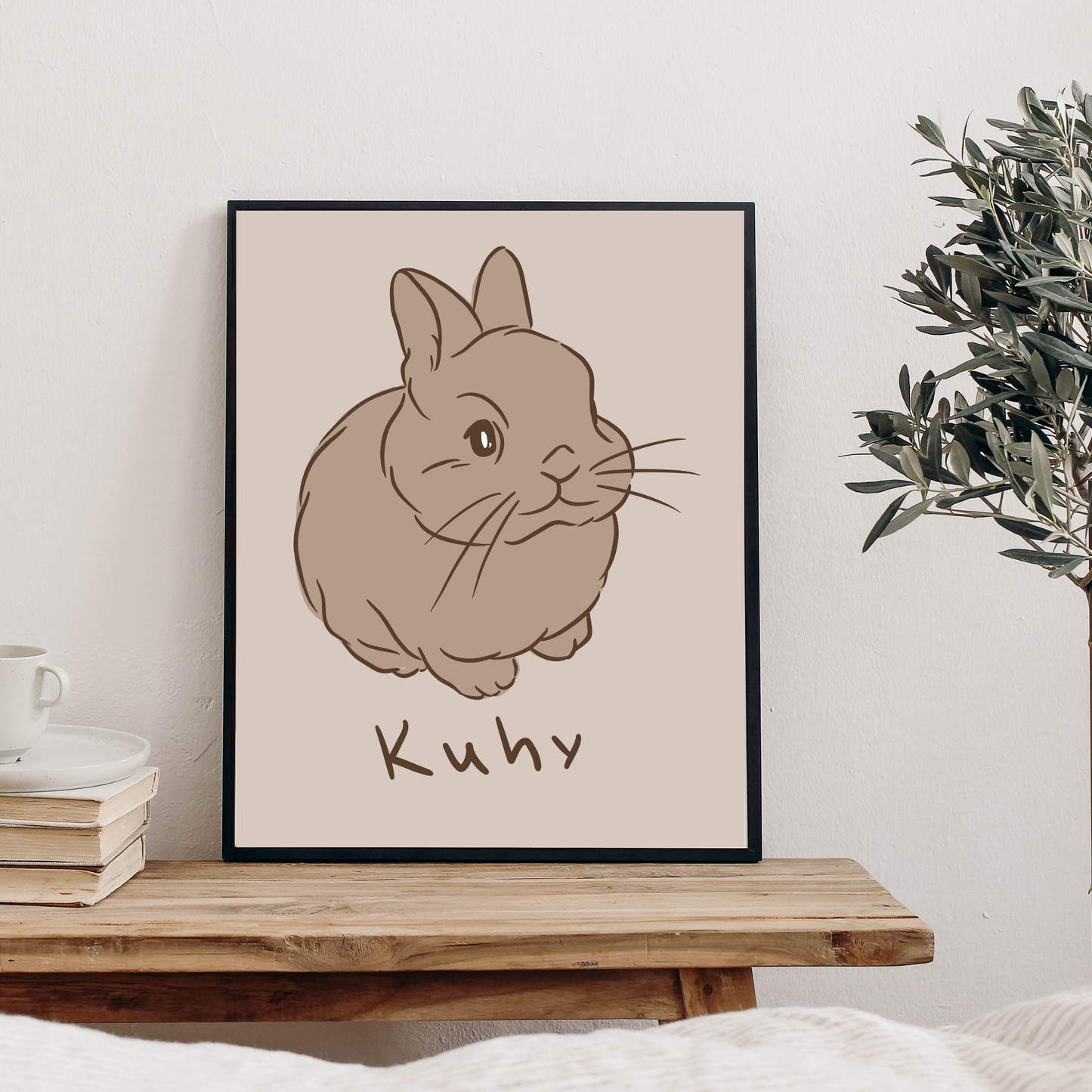 Hand-painted digital rabbit portrait from photo