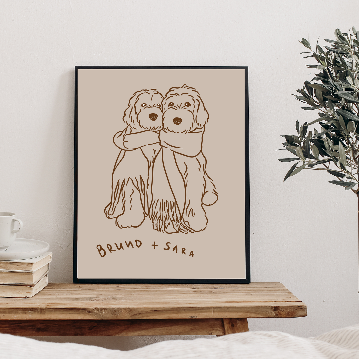 Hand-painted digital dog portrait in soft brown tones