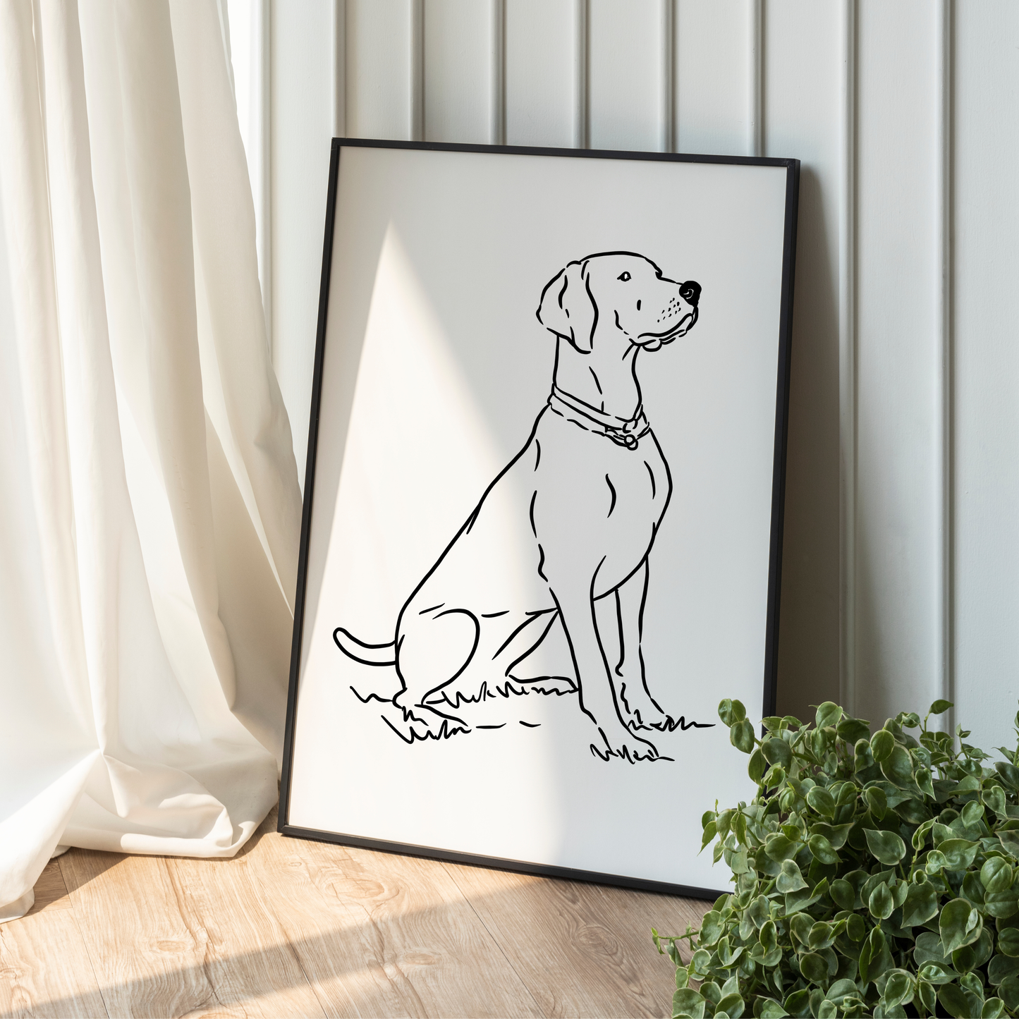 Gerahmtes Hunde-Linienportrait als elegantes Wandbild