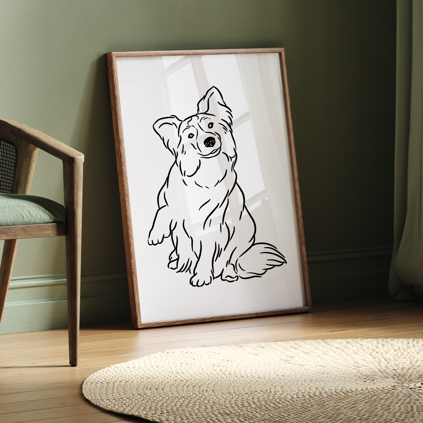 Modernes minimalistisches Hunde-Linienportrait in zeitgenössischem Stil
