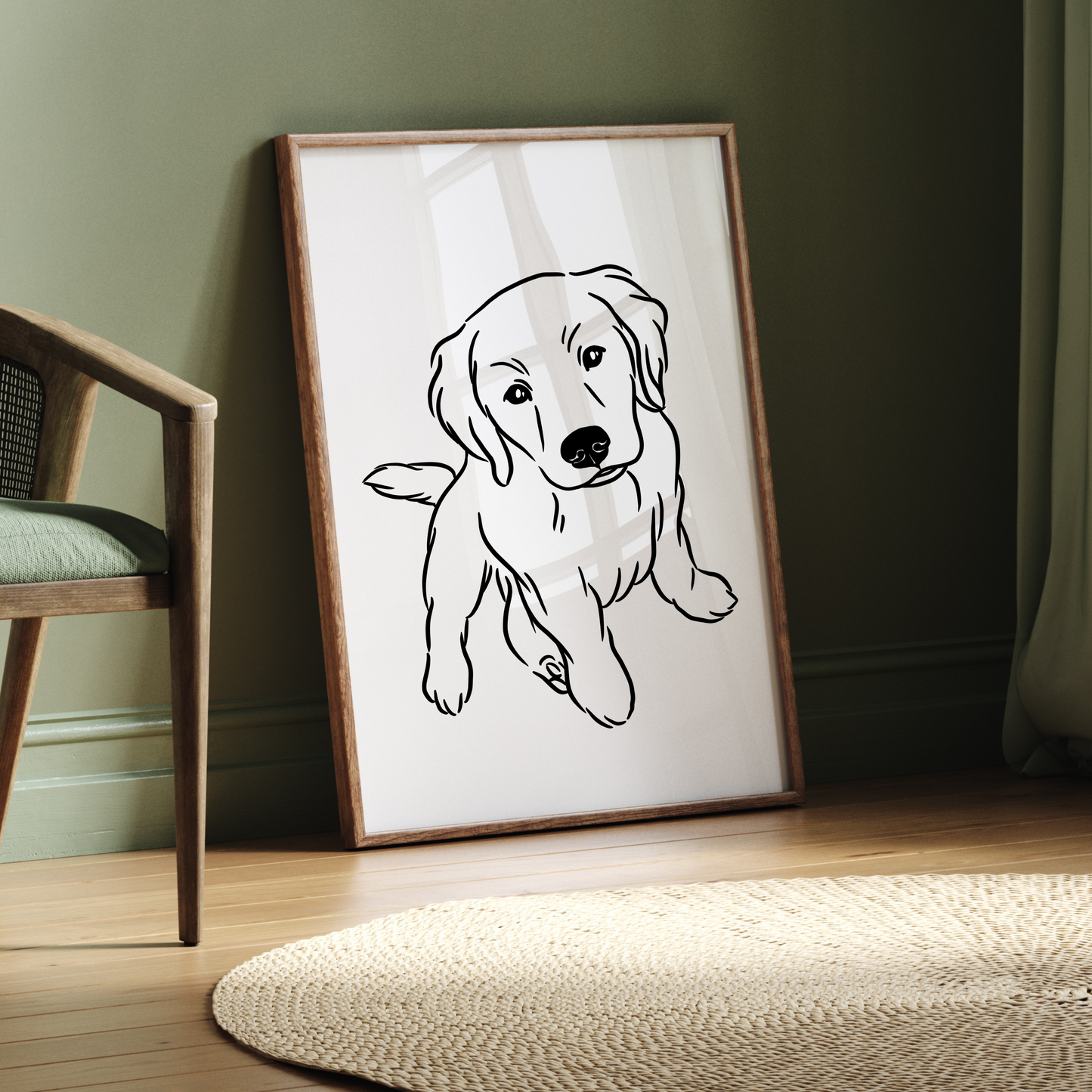Gerahmtes Hunde-Linienportrait als liebevolles Erinnerungsstück