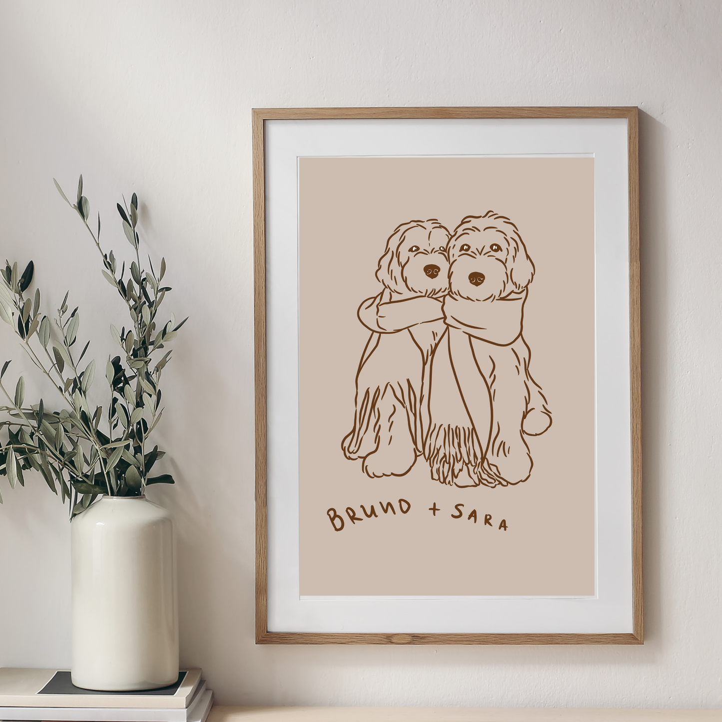 Hand-painted digital dog portrait in soft brown tones